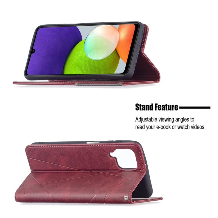 Custodia per telefono in pelle magnetica a vibrazione orizzontale con struttura a rombo con supporto e slot per schede, For Samsung Galaxy A22 4G
