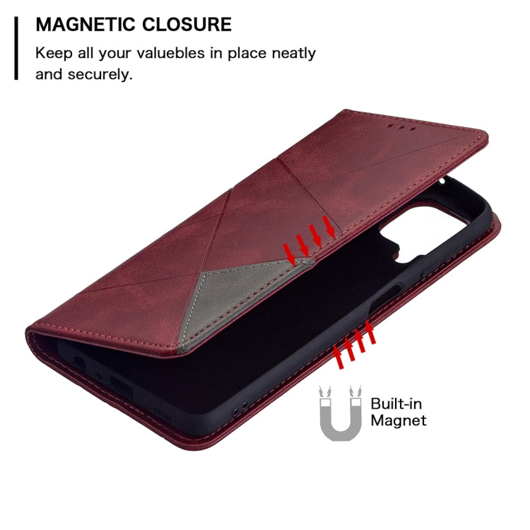 Custodia per telefono in pelle magnetica a vibrazione orizzontale con struttura a rombo con supporto e slot per schede, For Samsung Galaxy A22 4G