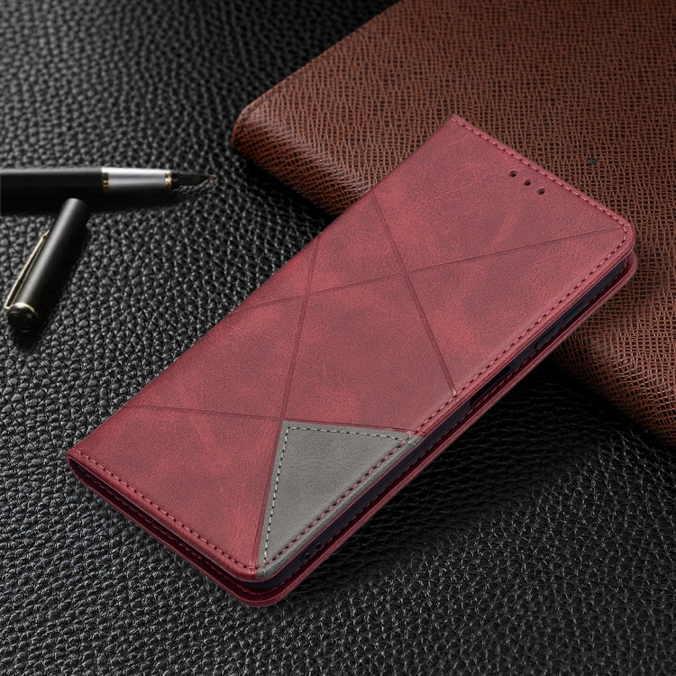 Custodia per telefono in pelle magnetica a vibrazione orizzontale con struttura a rombo con supporto e slot per schede, For Samsung Galaxy A22 4G