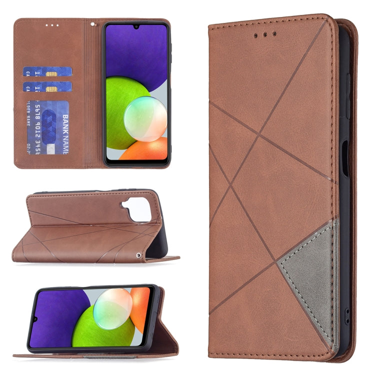 Custodia per telefono in pelle magnetica a vibrazione orizzontale con struttura a rombo con supporto e slot per schede, For Samsung Galaxy A22 4G