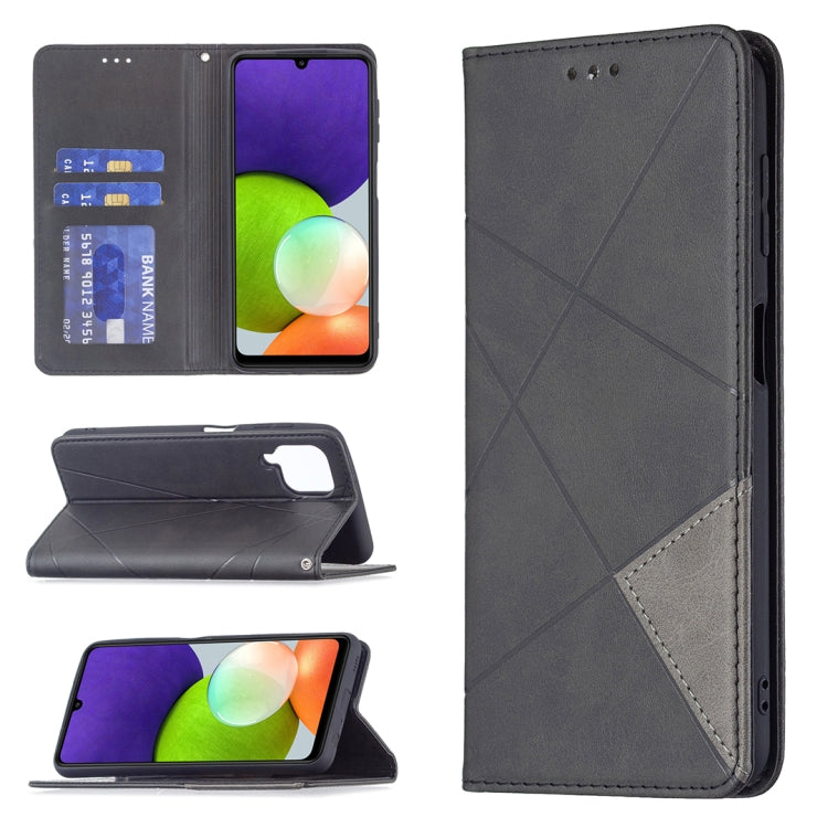 Custodia per telefono in pelle magnetica a vibrazione orizzontale con struttura a rombo con supporto e slot per schede, For Samsung Galaxy A22 4G