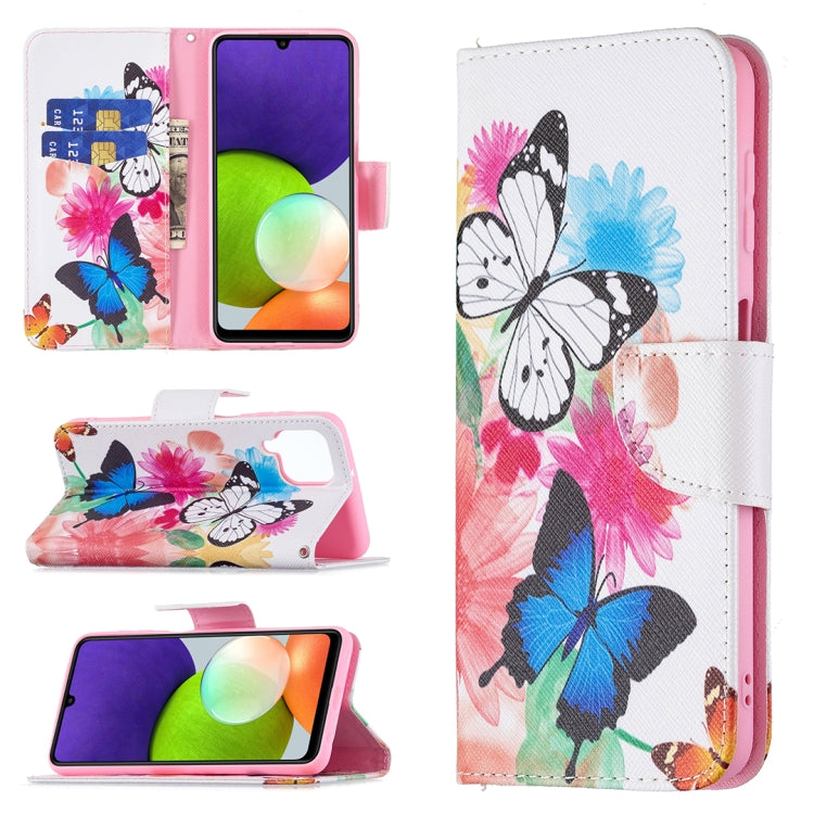 Custodia per telefono in pelle a vibrazione orizzontale con motivo a disegno colorato con supporto, slot per schede e portafoglio, For Samsung Galaxy A22 4G