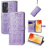 Bella custodia per cellulare in pelle con motivo a rilievo orizzontale a forma di gatto e cane con supporto e slot per schede e portafoglio e chiusura a cartone animato e cordino, For vivo X70