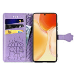 Bella custodia per cellulare in pelle con motivo a rilievo orizzontale a forma di gatto e cane con supporto e slot per schede e portafoglio e chiusura a cartone animato e cordino, For vivo X70