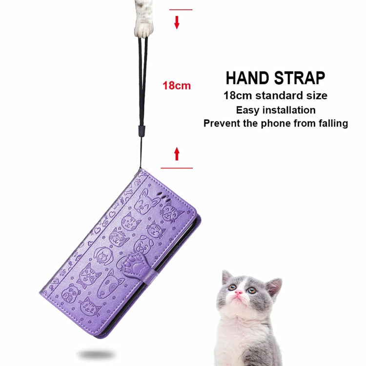 Bella custodia per cellulare in pelle con motivo a rilievo orizzontale a forma di gatto e cane con supporto e slot per schede e portafoglio e chiusura a cartone animato e cordino, For vivo X70