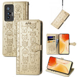 Bella custodia per cellulare in pelle con motivo a rilievo orizzontale a forma di gatto e cane con supporto e slot per schede e portafoglio e chiusura a cartone animato e cordino, For vivo X70