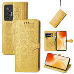 Bella custodia per cellulare in pelle con motivo a rilievo orizzontale a forma di gatto e cane con supporto e slot per schede e portafoglio e chiusura a cartone animato e cordino, For vivo X70