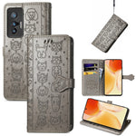 Bella custodia per cellulare in pelle con motivo a rilievo orizzontale a forma di gatto e cane con supporto e slot per schede e portafoglio e chiusura a cartone animato e cordino, For vivo X70