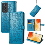 Bella custodia per cellulare in pelle con motivo a rilievo orizzontale a forma di gatto e cane con supporto e slot per schede e portafoglio e chiusura a cartone animato e cordino, For vivo X70