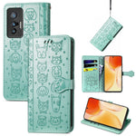 Bella custodia per cellulare in pelle con motivo a rilievo orizzontale a forma di gatto e cane con supporto e slot per schede e portafoglio e chiusura a cartone animato e cordino, For vivo X70