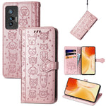 Bella custodia per cellulare in pelle con motivo a rilievo orizzontale a forma di gatto e cane con supporto e slot per schede e portafoglio e chiusura a cartone animato e cordino, For vivo X70