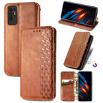 Custodia per telefono in pelle magnetica con vibrazione orizzontale pressata a griglia cubica con supporto, slot per schede e portafoglio, For Motorola Moto G60S, For Tecno Pova 2, For vivo X70 Pro, For vivo X70