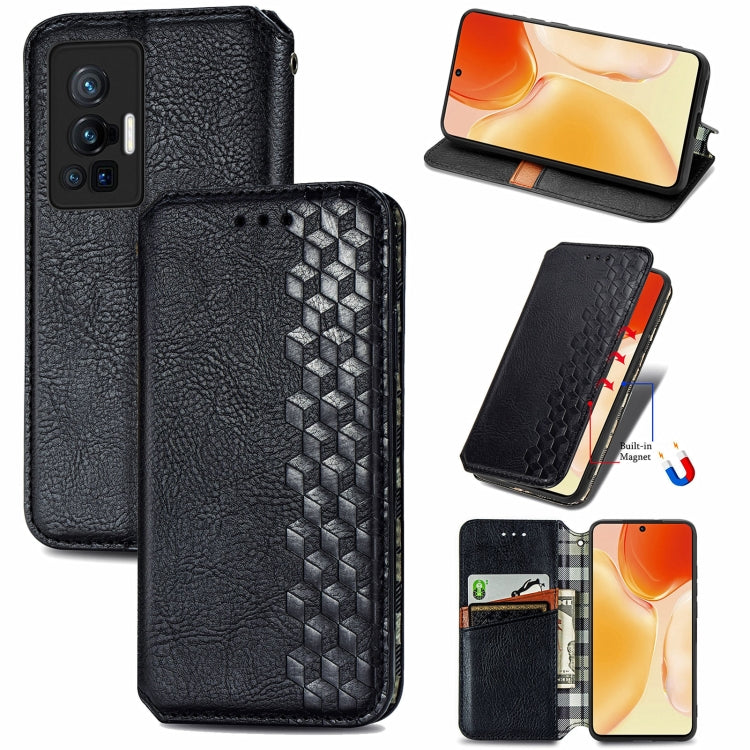 Custodia per telefono in pelle magnetica con vibrazione orizzontale pressata a griglia cubica con supporto, slot per schede e portafoglio, For Motorola Moto G60S, For Tecno Pova 2, For vivo X70 Pro, For vivo X70