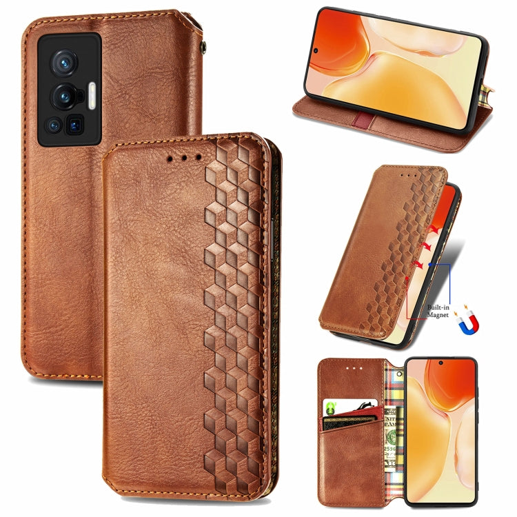 Custodia per telefono in pelle magnetica con vibrazione orizzontale pressata a griglia cubica con supporto, slot per schede e portafoglio, For Motorola Moto G60S, For Tecno Pova 2, For vivo X70 Pro, For vivo X70