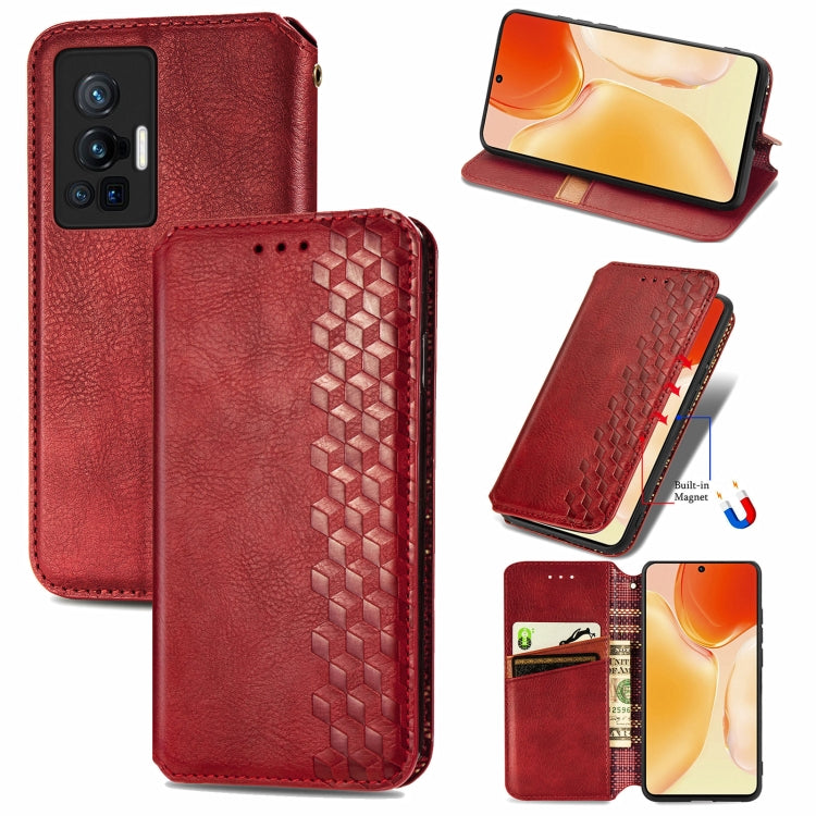 Custodia per telefono in pelle magnetica con vibrazione orizzontale pressata a griglia cubica con supporto, slot per schede e portafoglio, For Motorola Moto G60S, For Tecno Pova 2, For vivo X70 Pro, For vivo X70