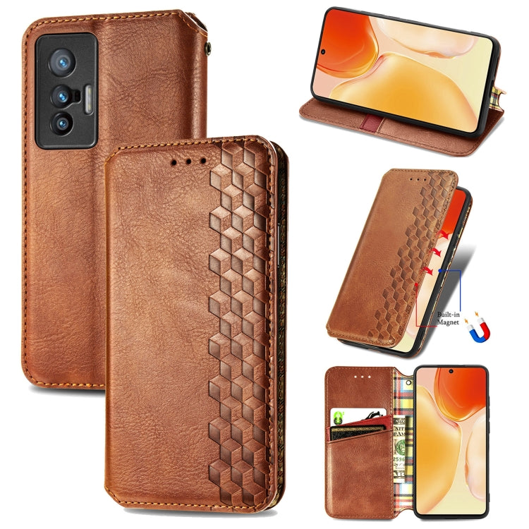 Custodia per telefono in pelle magnetica con vibrazione orizzontale pressata a griglia cubica con supporto, slot per schede e portafoglio, For Motorola Moto G60S, For Tecno Pova 2, For vivo X70 Pro, For vivo X70