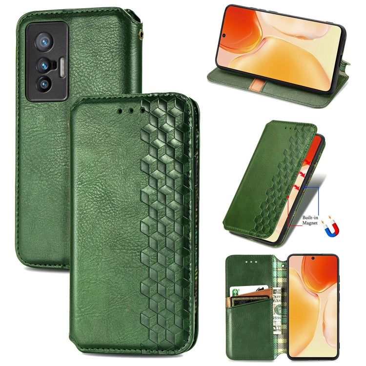 Custodia per telefono in pelle magnetica con vibrazione orizzontale pressata a griglia cubica con supporto, slot per schede e portafoglio, For Motorola Moto G60S, For Tecno Pova 2, For vivo X70 Pro, For vivo X70