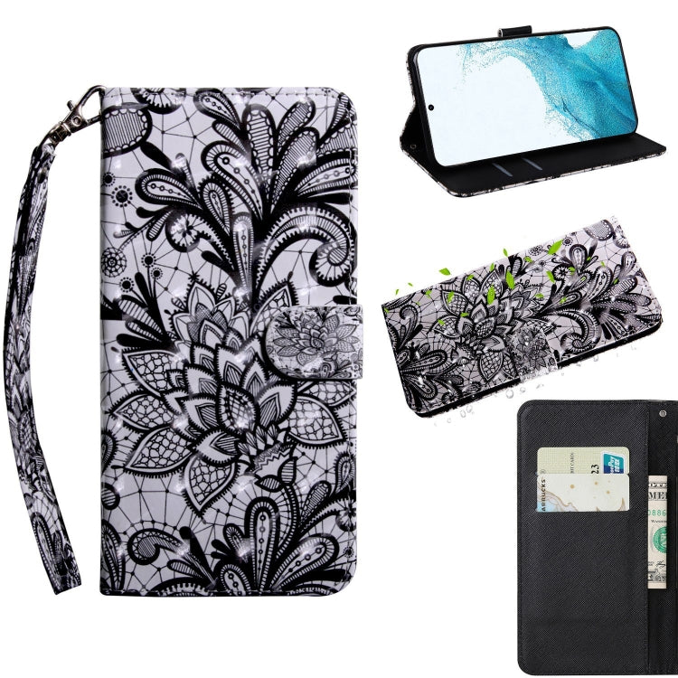Custodia per telefono in pelle a vibrazione orizzontale con motivo dipinto 3D con supporto e cordino, For Samaung Galaxy S22 5G, For Samaung Galaxy S22+ 5G