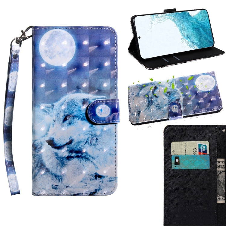 Custodia per telefono in pelle a vibrazione orizzontale con motivo dipinto 3D con supporto e cordino, For Samaung Galaxy S22 5G, For Samaung Galaxy S22+ 5G