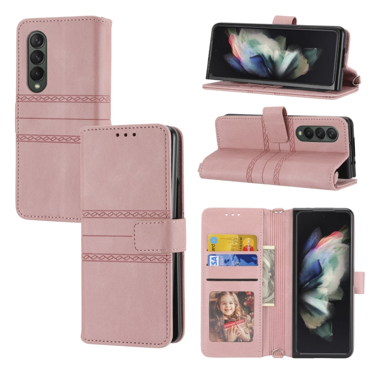 Custodia in pelle per telefono a vibrazione orizzontale in PU + TPU con fibbia magnetica a righe in rilievo, For Samsung Galaxy Z Fold3 5G, For Samsung Galaxy Z Fold2 5G, For Samaung Galaxy S22 5G, For Samaung Galaxy S22+ 5G
