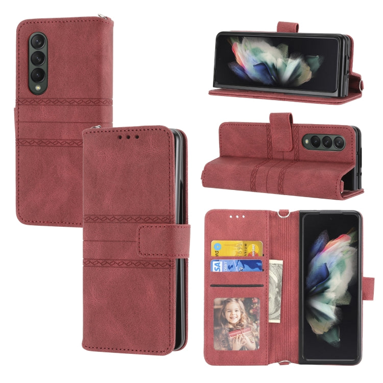 Custodia in pelle per telefono a vibrazione orizzontale in PU + TPU con fibbia magnetica a righe in rilievo, For Samsung Galaxy Z Fold3 5G, For Samsung Galaxy Z Fold2 5G, For Samaung Galaxy S22 5G, For Samaung Galaxy S22+ 5G