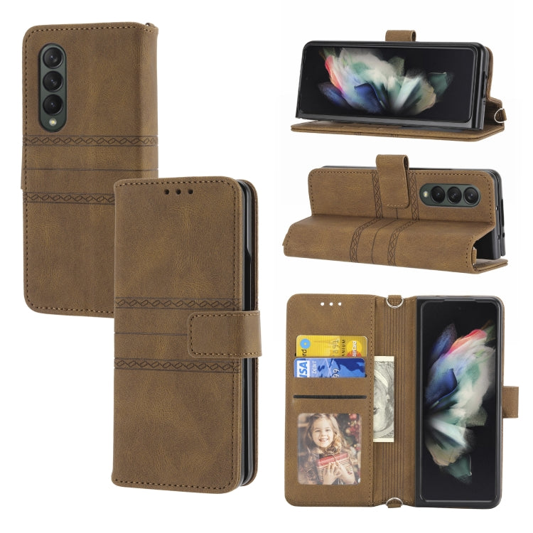 Custodia in pelle per telefono a vibrazione orizzontale in PU + TPU con fibbia magnetica a righe in rilievo, For Samsung Galaxy Z Fold3 5G, For Samsung Galaxy Z Fold2 5G, For Samaung Galaxy S22 5G, For Samaung Galaxy S22+ 5G