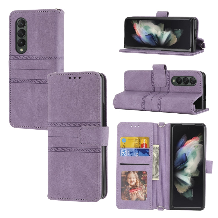 Custodia in pelle per telefono a vibrazione orizzontale in PU + TPU con fibbia magnetica a righe in rilievo, For Samsung Galaxy Z Fold3 5G, For Samsung Galaxy Z Fold2 5G, For Samaung Galaxy S22 5G, For Samaung Galaxy S22+ 5G