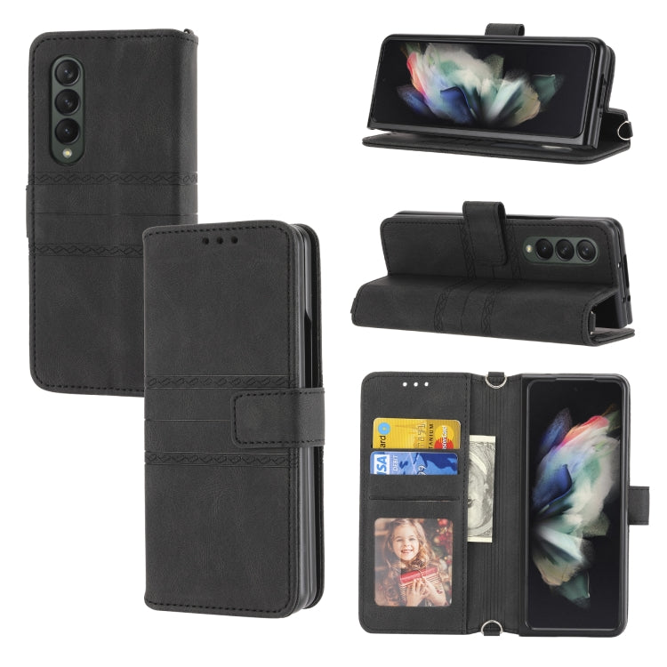 Custodia in pelle per telefono a vibrazione orizzontale in PU + TPU con fibbia magnetica a righe in rilievo, For Samsung Galaxy Z Fold3 5G, For Samsung Galaxy Z Fold2 5G, For Samaung Galaxy S22 5G, For Samaung Galaxy S22+ 5G