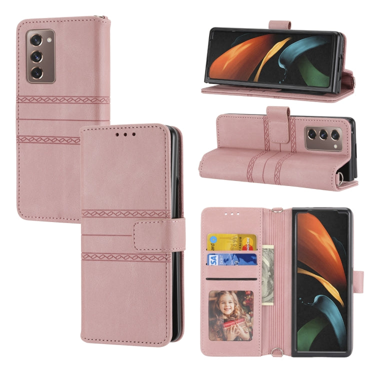 Custodia in pelle per telefono a vibrazione orizzontale in PU + TPU con fibbia magnetica a righe in rilievo, For Samsung Galaxy Z Fold3 5G, For Samsung Galaxy Z Fold2 5G, For Samaung Galaxy S22 5G, For Samaung Galaxy S22+ 5G