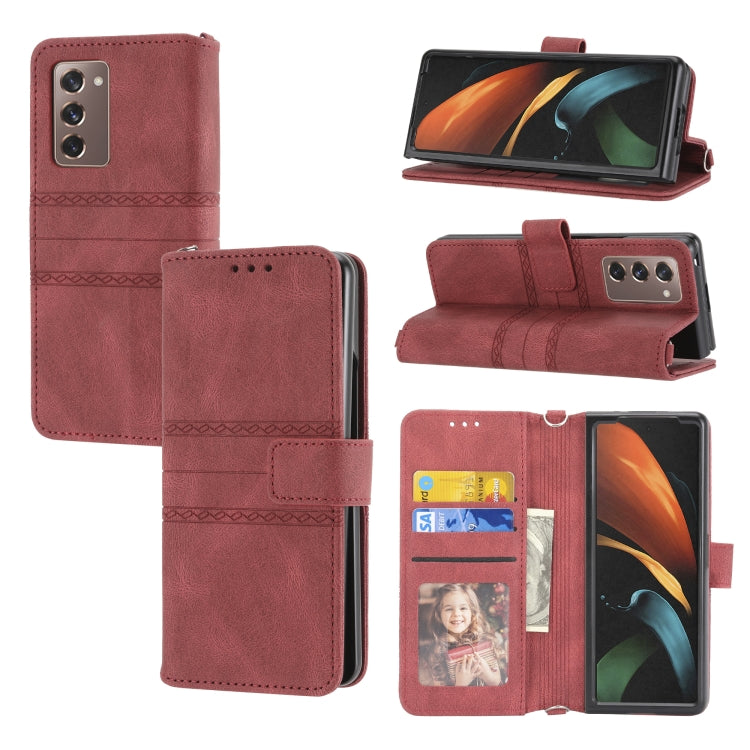 Custodia in pelle per telefono a vibrazione orizzontale in PU + TPU con fibbia magnetica a righe in rilievo, For Samsung Galaxy Z Fold3 5G, For Samsung Galaxy Z Fold2 5G, For Samaung Galaxy S22 5G, For Samaung Galaxy S22+ 5G