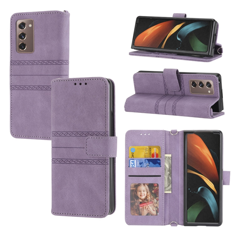 Custodia in pelle per telefono a vibrazione orizzontale in PU + TPU con fibbia magnetica a righe in rilievo, For Samsung Galaxy Z Fold3 5G, For Samsung Galaxy Z Fold2 5G, For Samaung Galaxy S22 5G, For Samaung Galaxy S22+ 5G