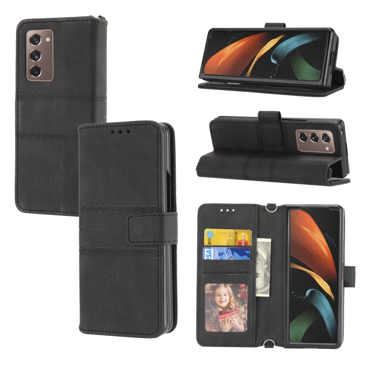 Custodia in pelle per telefono a vibrazione orizzontale in PU + TPU con fibbia magnetica a righe in rilievo, For Samsung Galaxy Z Fold3 5G, For Samsung Galaxy Z Fold2 5G, For Samaung Galaxy S22 5G, For Samaung Galaxy S22+ 5G
