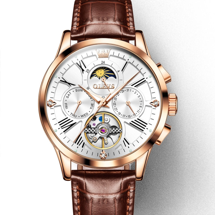 OLEVS 9912 Orologio meccanico luminoso da uomo con quadrante calendario settimanale a volano vuoto