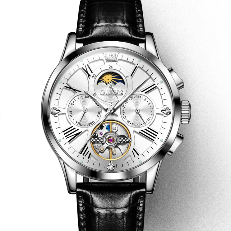 OLEVS 9912 Orologio meccanico luminoso da uomo con quadrante calendario settimanale a volano vuoto