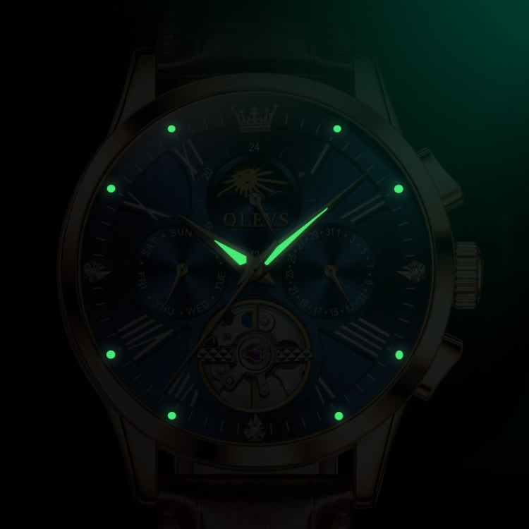OLEVS 9912 Orologio meccanico luminoso da uomo con quadrante calendario settimanale a volano vuoto