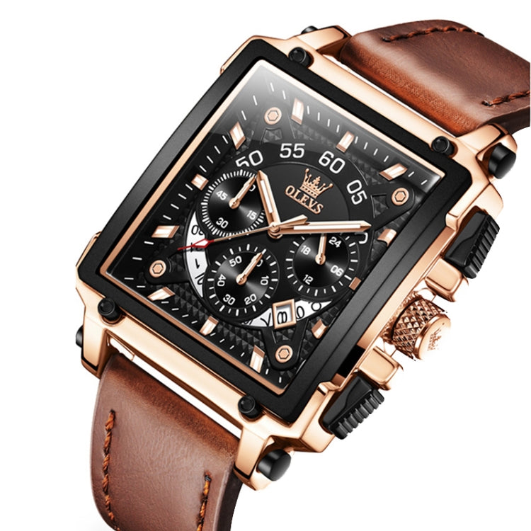 OLEVS 9919 quadrante quadrato cronografo luminoso orologio al quarzo da uomo