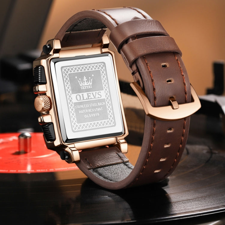 OLEVS 9919 quadrante quadrato cronografo luminoso orologio al quarzo da uomo