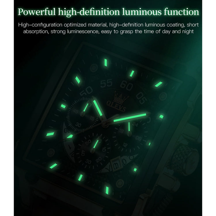 OLEVS 9919 quadrante quadrato cronografo luminoso orologio al quarzo da uomo