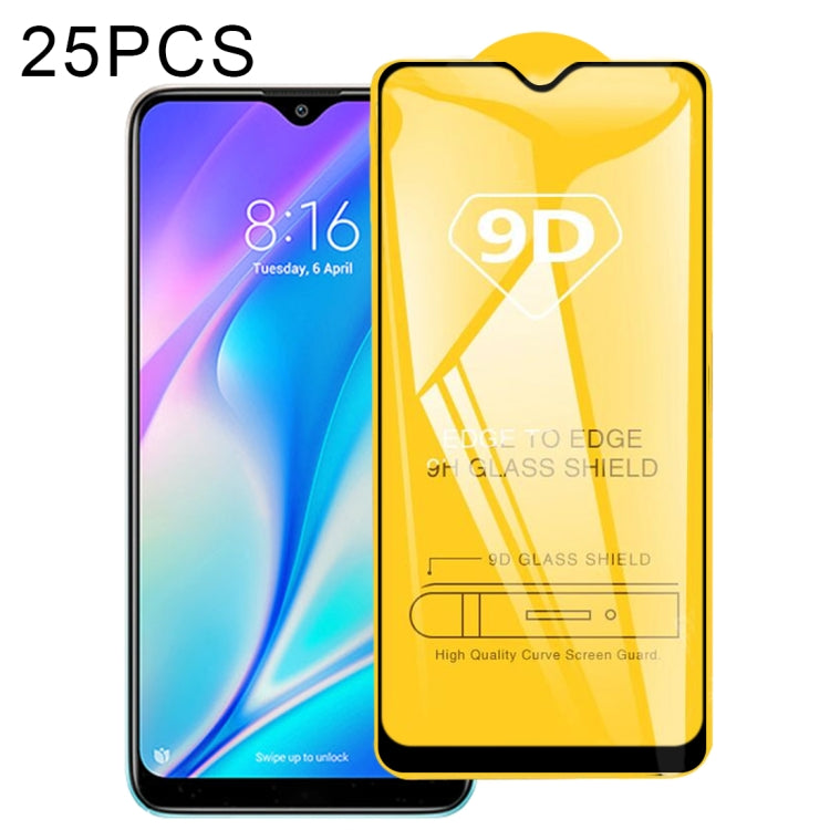 25 pellicole in vetro temperato a schermo intero con colla piena 9D, For Xiaomi Redmi 8A Pro (25 PCS), For Xiaomi Poco M3 Pro (25 PCS), For vivo Y33s / Y76s / T1x / Y76 5G (25 PCS), For vivo Y21 / Y21t / Y10 t1 / Y01 / Y21e / Y10 / Y33s 5G (25 PCS)    ...