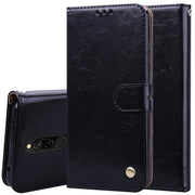 Custodia in pelle a vibrazione orizzontale con struttura in cera d'olio stile business, con supporto, slot per schede e portafoglio, For Xiaomi Redmi 8, For Xiaomi Redmi 8A, For Xiaomi Redmi Note 8, For Xiaomi Redmi Note 8 Pro, For Galaxy A10s