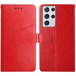 Custodia in pelle flip orizzontale con cuciture a Y con supporto e slot per schede e portafoglio e cornice per foto, For Samsung Galaxy S21 Ultra 5G