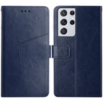 Custodia in pelle flip orizzontale con cuciture a Y con supporto e slot per schede e portafoglio e cornice per foto, For Samsung Galaxy S21 Ultra 5G