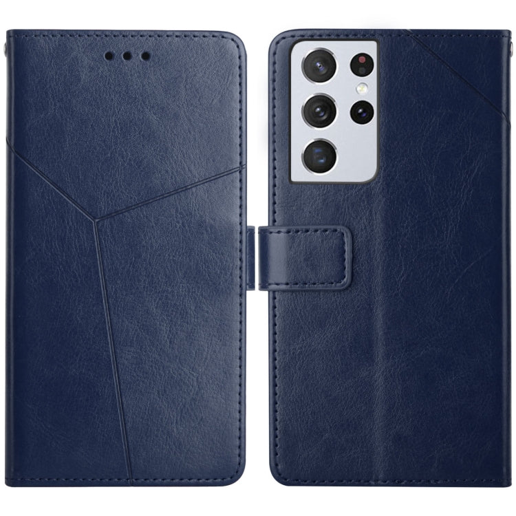Custodia in pelle flip orizzontale con cuciture a Y con supporto e slot per schede e portafoglio e cornice per foto, For Samsung Galaxy S21 Ultra 5G