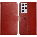 Custodia in pelle flip orizzontale con cuciture a Y con supporto e slot per schede e portafoglio e cornice per foto, For Samsung Galaxy S21 Ultra 5G