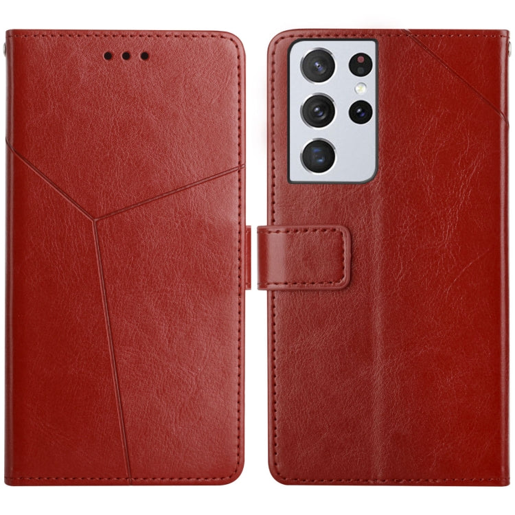 Custodia in pelle flip orizzontale con cuciture a Y con supporto e slot per schede e portafoglio e cornice per foto, For Samsung Galaxy S21 Ultra 5G