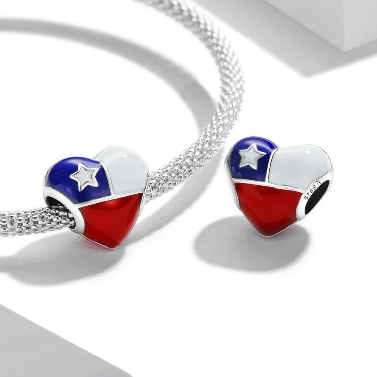 Accessori per collana braccialetto fai-da-te con perline bandiera cilena a forma di cuore in argento sterling S925, Chilean Flag