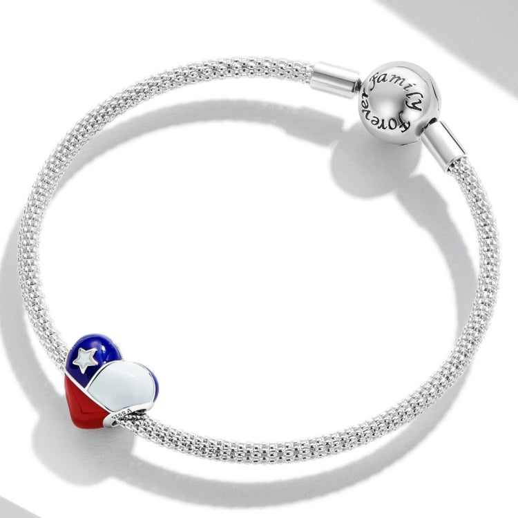 Accessori per collana braccialetto fai-da-te con perline bandiera cilena a forma di cuore in argento sterling S925, Chilean Flag