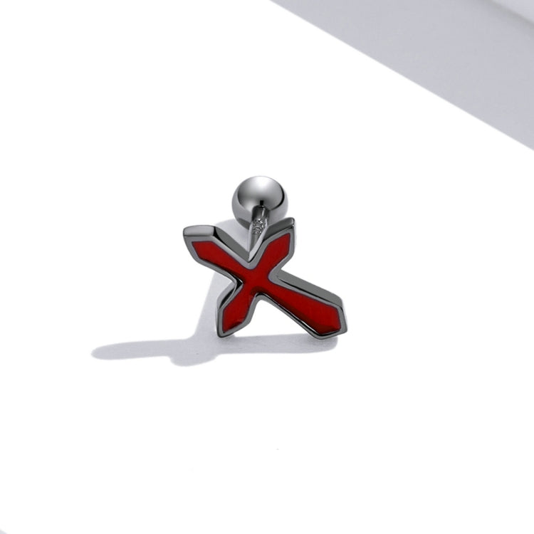 Orecchini da donna con orecchini a bottone con croce scura in argento sterling S925, Dark Cross