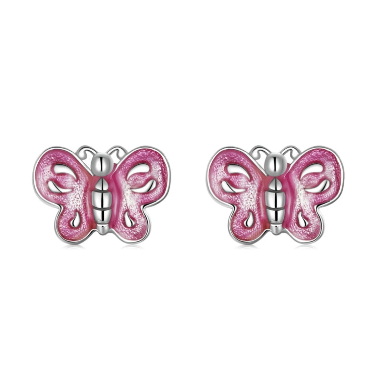 Orecchini da donna con orecchini a bottone a forma di farfalla rosa in argento sterling S925, Pink Butterfly