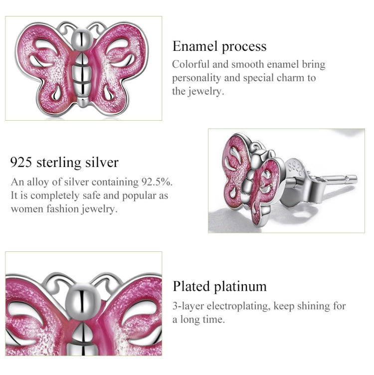 Orecchini da donna con orecchini a bottone a forma di farfalla rosa in argento sterling S925, Pink Butterfly